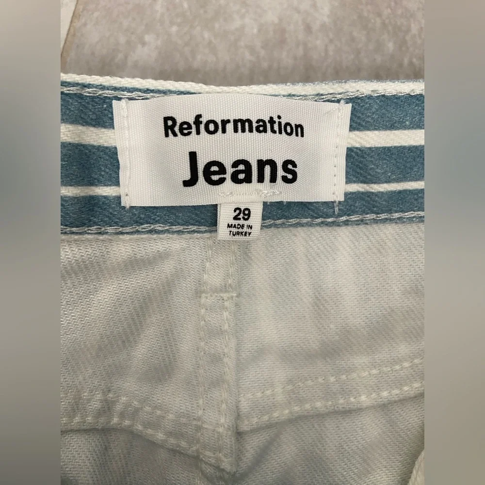Reformation Cynthia Striped High Rise Straight Jeans Metro Wash Blue & White 29